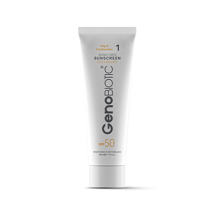 کرم ضد آفتاب بی رنگ پوست های مختلط و چرب سانوژن ژنوبایوتیک SPF50 حجم 50 میلی لیتر