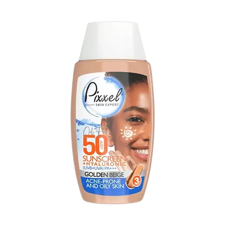 کرم ضد آفتاب بژ طلایی پوست چرب و مستعد جوش پیکسل SPF50 حجم 50 میلی لیتر