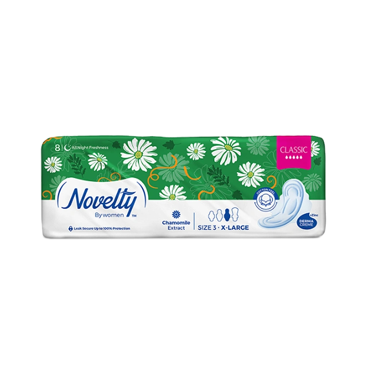 نوار بهداشتی بالدار پنبه ای ناولتی مدل Classic سایز خیلی بزرگ بسته 8 عددی