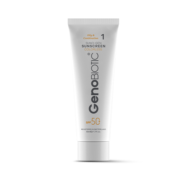 کرم ضد آفتاب بی رنگ پوست های مختلط و چرب سانوژن ژنوبایوتیک SPF50 حجم 50 میلی لیتر