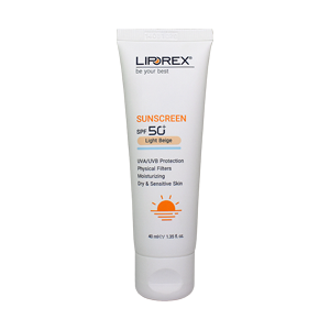 کرم ضد آفتاب بژ روشن پوست های خشک و حساس لیپورکس SPF50 حجم 40 میلی لیتر