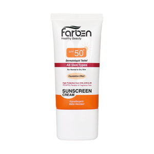 کرم ضد آفتاب بژ طبیعی انواع پوست فاربن SPF50 حجم 50 میلی لیتر