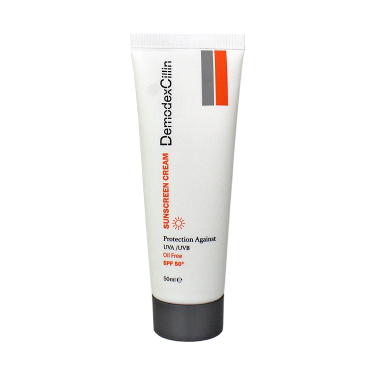 کرم ضد آفتاب بی رنگ فاقد چربی دمودکسیلین SPF50 حجم 50 میلی لیتر