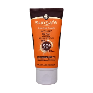 کرم ضد آفتاب رنگی بژ طبیعی پوست های چرب و آکنه ای سان سیف SPF50 حجم 50 میلی لیتر